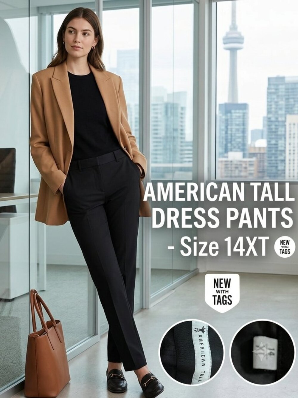 American Tall Black Dress Pants Size 14XT - Extra Tall Workwear Slacks